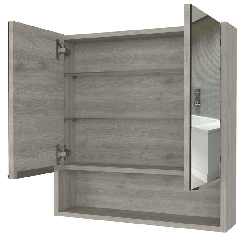 Medicine Cabinet with Mirror, Two Doors and Three Shelves, Light Gray Finish, Bathroom Storage Cabinet