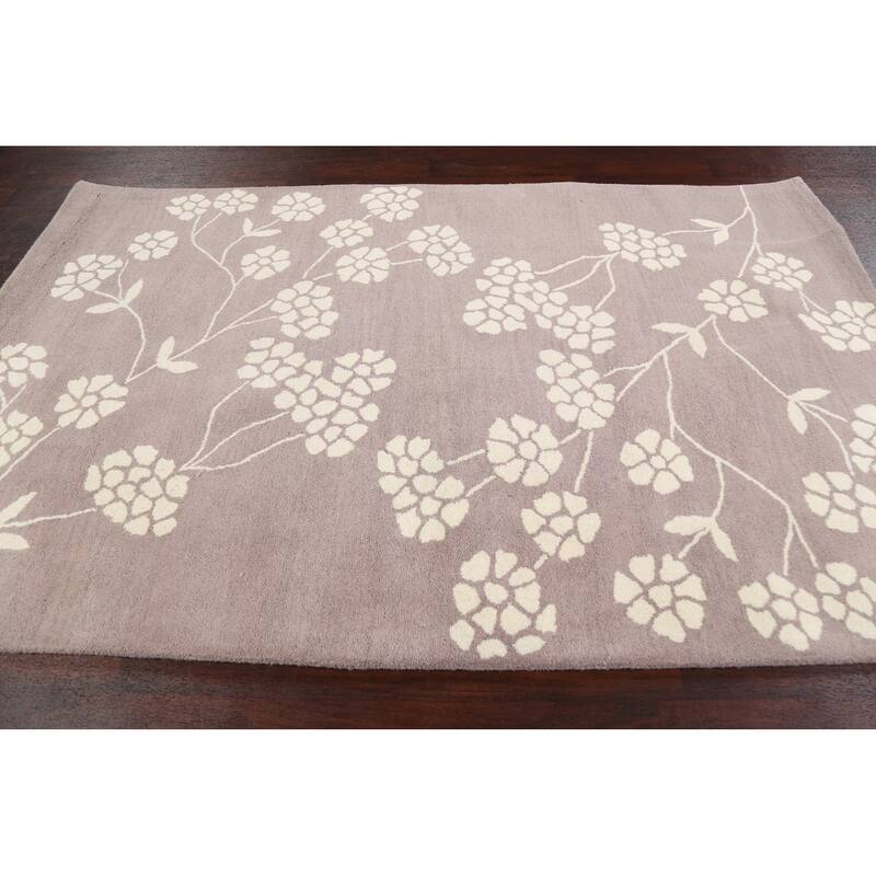 Floral Contemporary Oriental Wool Area Rug Hand-tufted Foyer Carpet - 5'0" x 8'0"