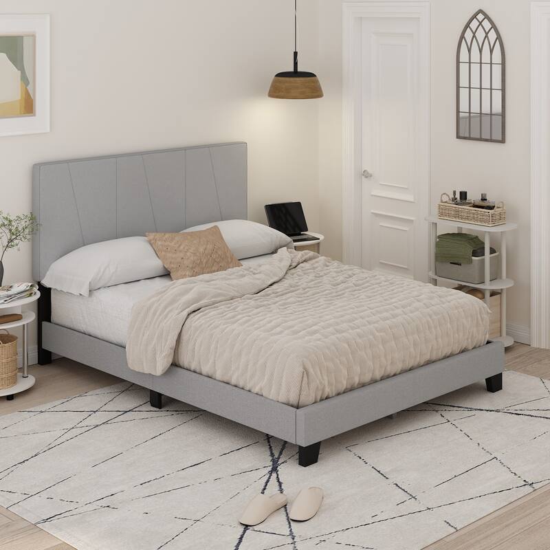 Furinno Lucy Geometric Design Headboard Bedframe, 12PC Slat Style, Glacier, Twin