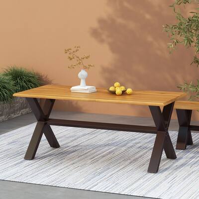 Roomfitters 3-Piece Outdoor Dining Set with Acacia Wood Table and Benches, Patio Furniture, Teak