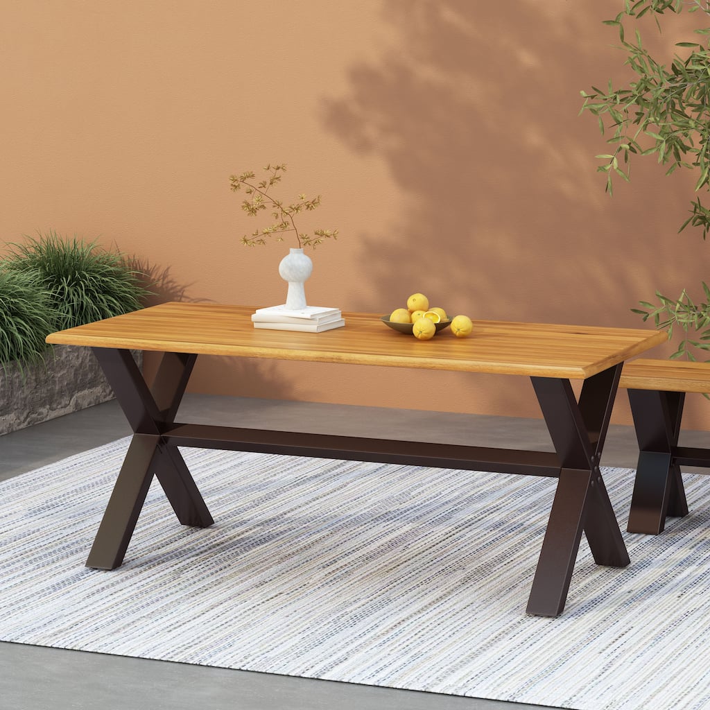 Roomfitters 3-Piece Outdoor Dining Set with Acacia Wood Table and Benches, Patio Furniture, Teak