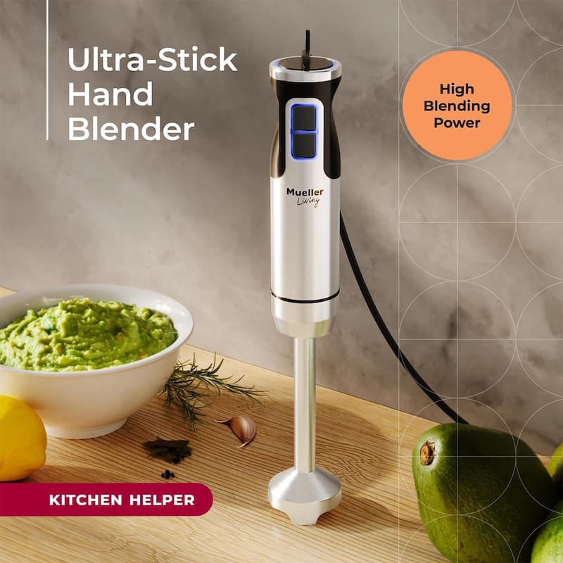 MuellerLiving Immersion Blender - 8 Speed Stainless Steel Electric Hand Blender, Emulsion Blender Stick with Turbo Mode