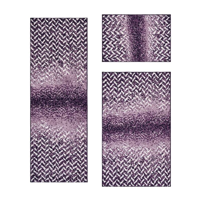 Better Trends 100% Micro Polyester 3 Pc Bathroom Rug Set- Casablanca Collection with Chevron Pattern, Maching Washable Bath Mat
