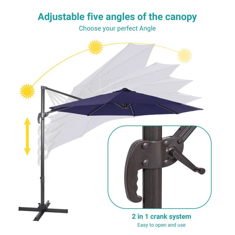 BONOSUKI 11FT Cantilever Patio Umbrella 360 Rotation Angle Adjustment