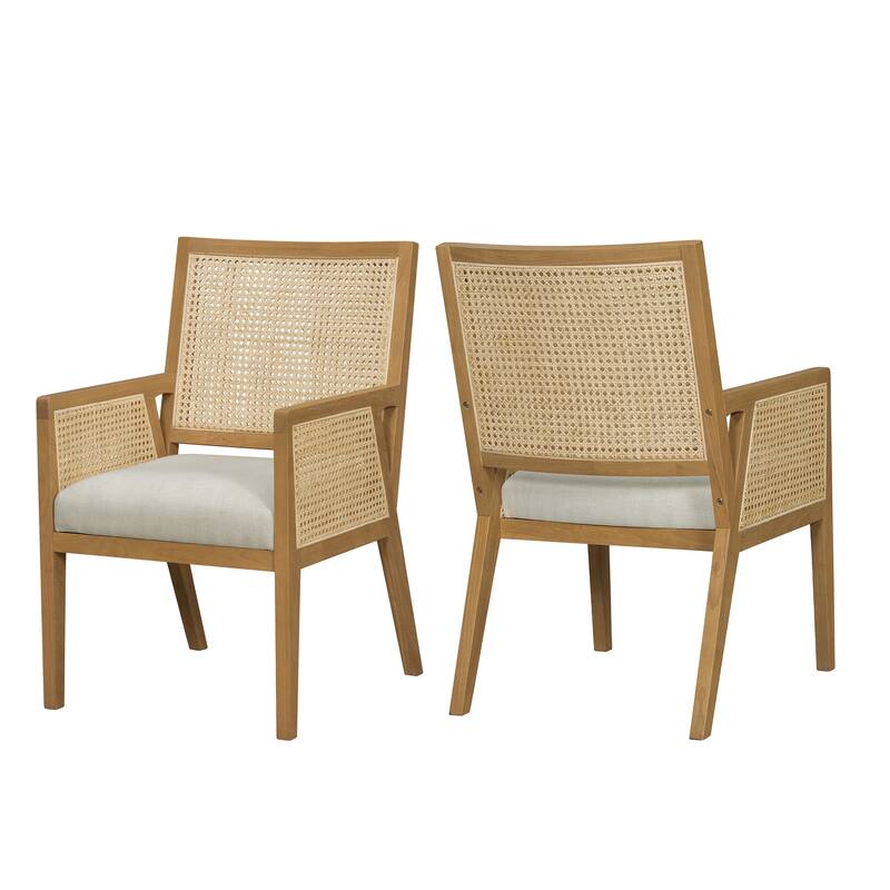 Christopher Knight Home - Set of 2 Coastal Rattan Upholstered Dining Chair with Solid Rubber Wood Frame