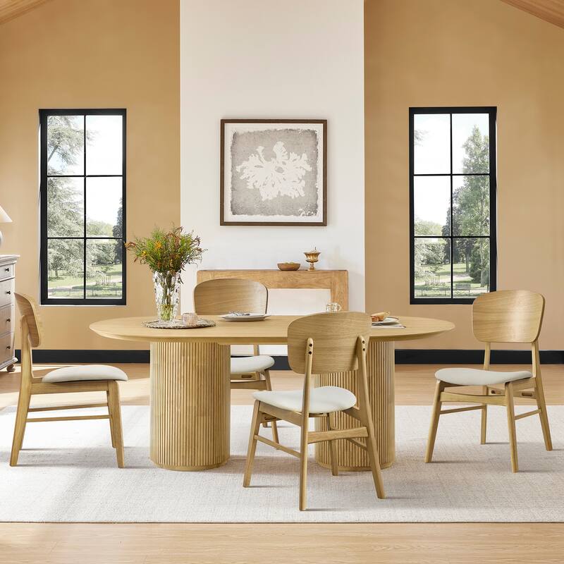 Spruce & Spring Modern Wood Dining Chairs with Ergonomic Back and Cushioned Seat - Set of 4 - Natural