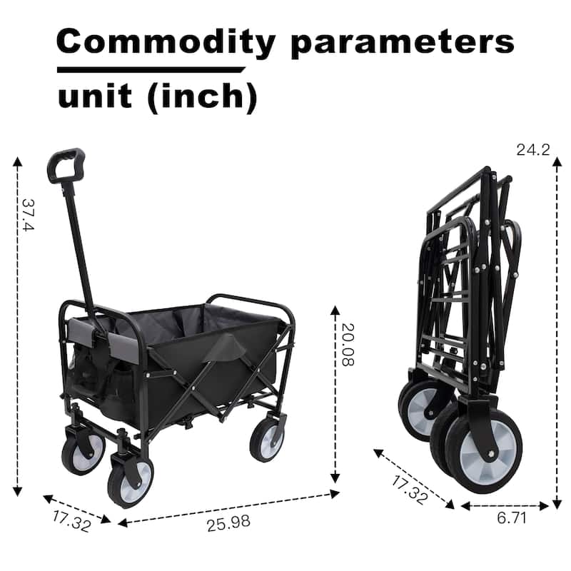 Collapsible Foldable Wagon Cart Beach Wagon Heavy Duty Utility Cart For For Camping With 3Pcs Plastic Liner Bag