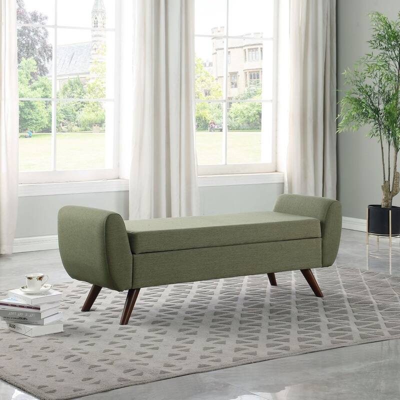 HomePop Modern Sherpa Storage Bench with Wood Legs - Cream