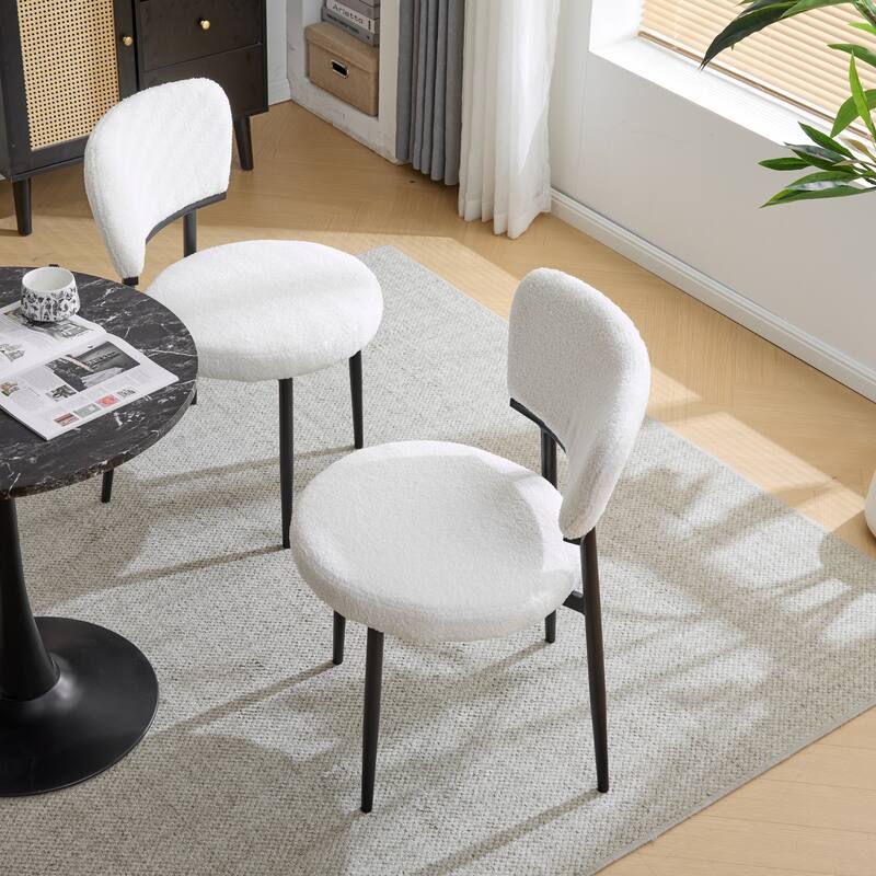 Roomfitters Upholstered Dining Chair Set of 2, Modern Accent Side Chairs with Rounded Back and Metal Legs - White