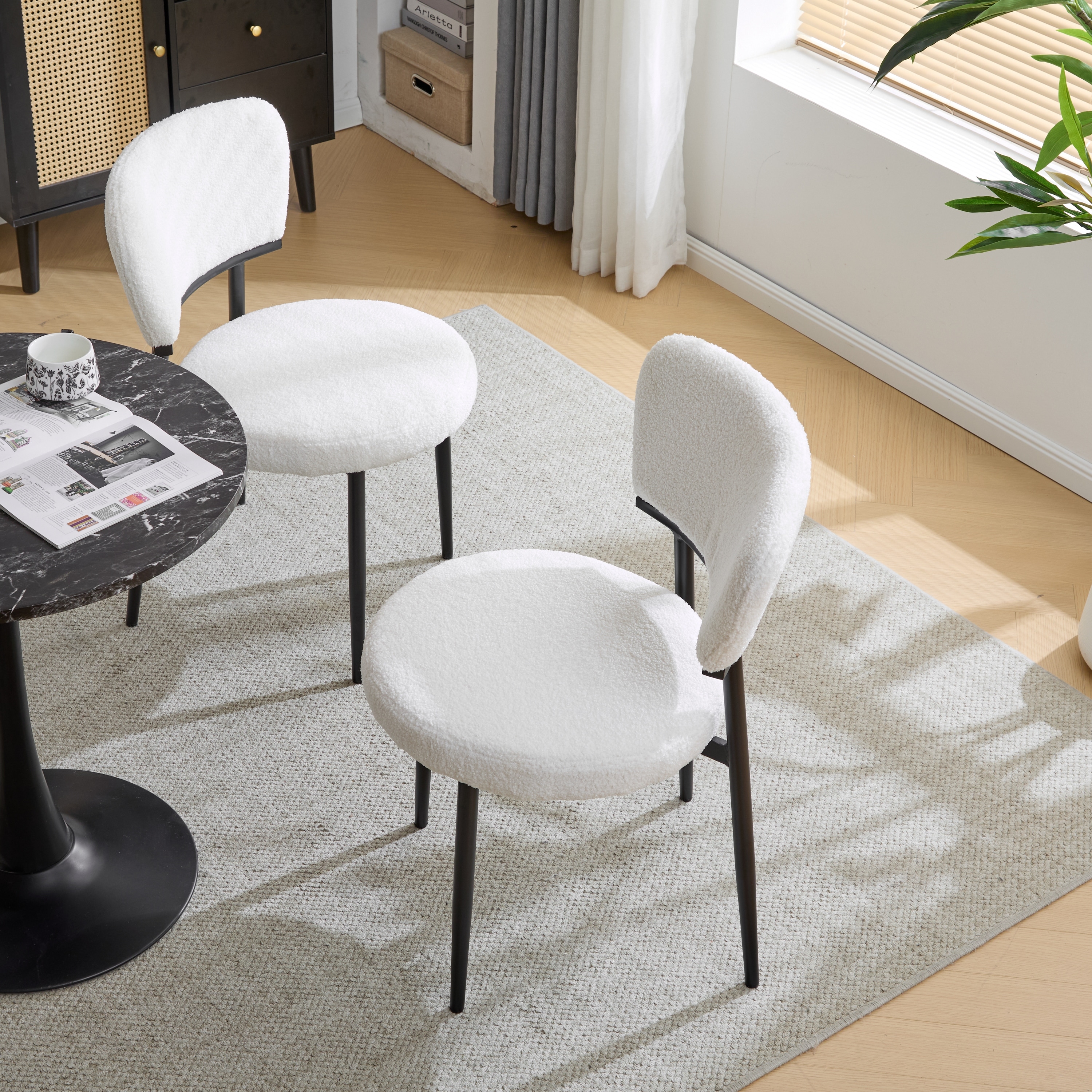 Upholstered Dining Chairs Set of 2, Fabric and Metal Legs Modern Design