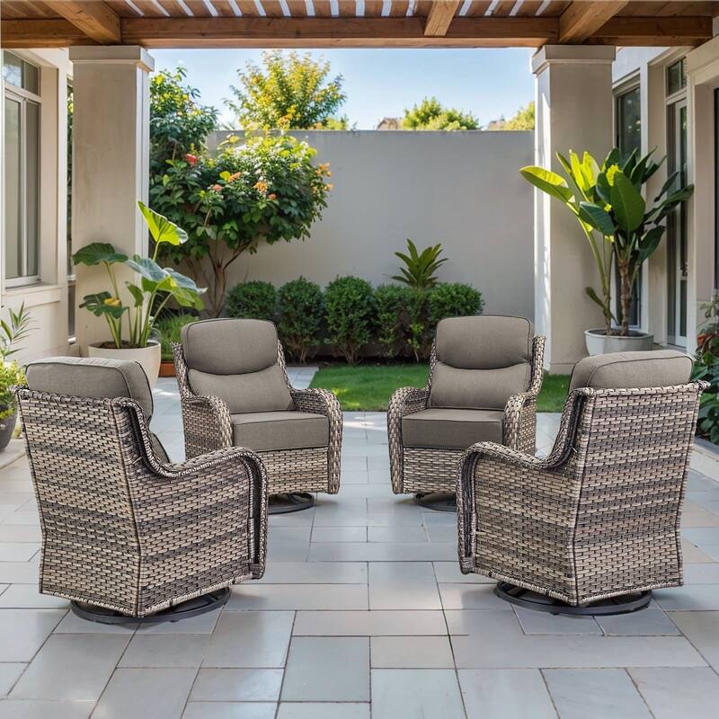 Arcadia Wicker Patio Swivel Glider Chairs with 6-Inch Cushions (4-Pack) - Gray Cushions - Gray Wicker