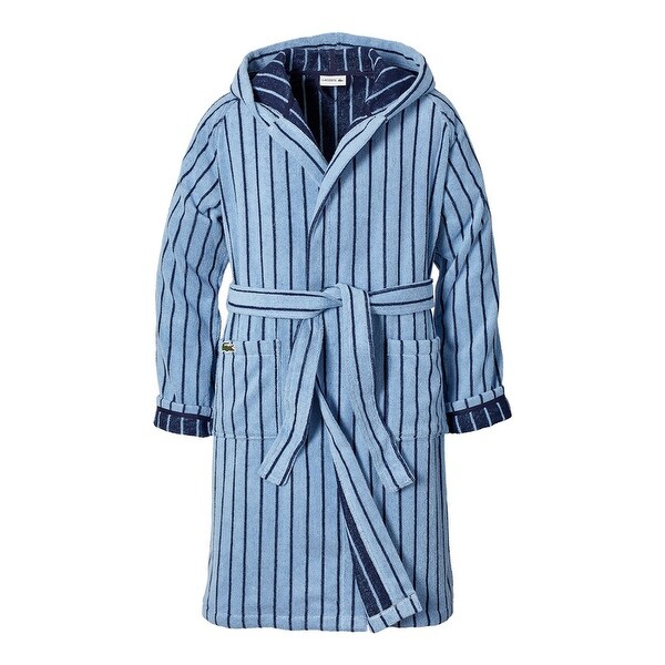 Lacoste Centre Mark Cotton Jacquard Stripe Unisex Bath Robe - On