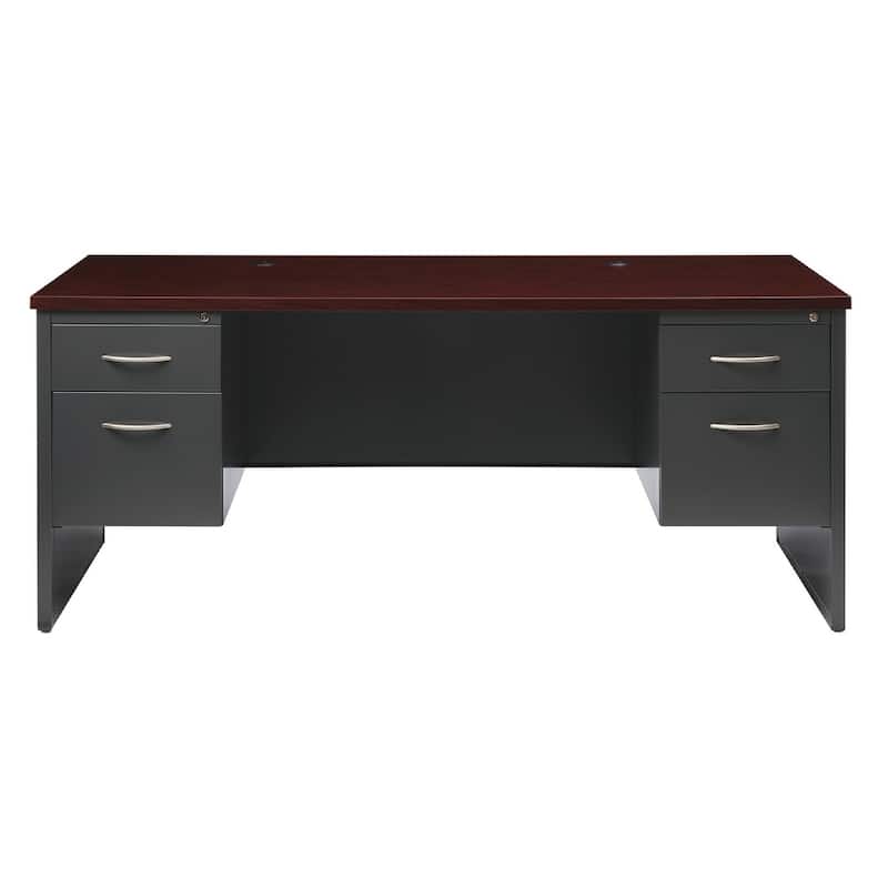 Hirsh Executive Office Modular Double Pedestal File Office Desk, 36 inch D x 72 inch W, Charcoal / Mahogany