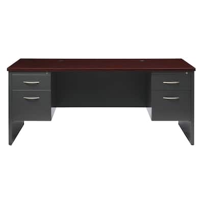 Hirsh Executive Office Modular Double Pedestal File Office Desk, 36 inch D x 72 inch W, Charcoal / Mahogany