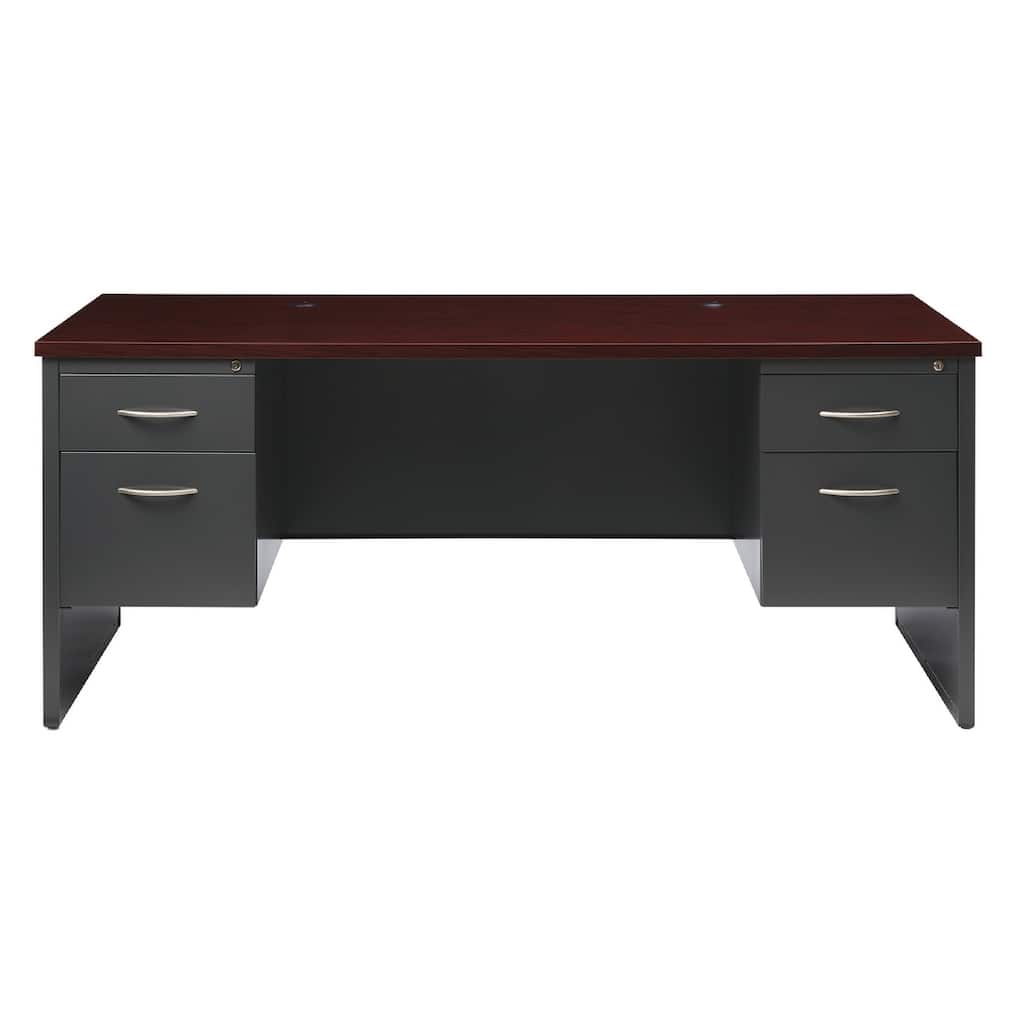 Hirsh Executive Office Modular Double Pedestal File Office Desk, 36 inch D x 72 inch W, Charcoal / Mahogany