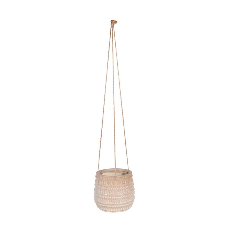 Sagebrook Home Neutral Textured Ceramic Hanging Planter - 7x"7x"6.5" - DIMPLED BEIGE