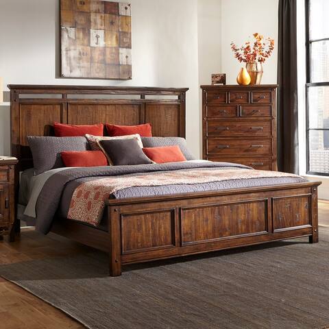 Wolf Creek Rustic Vintage Acacia Panel Bed