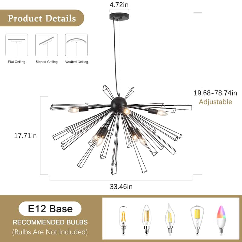 8-Light 33.46"W Metal Dimmable Pendant Lights for Kitchen Living Room