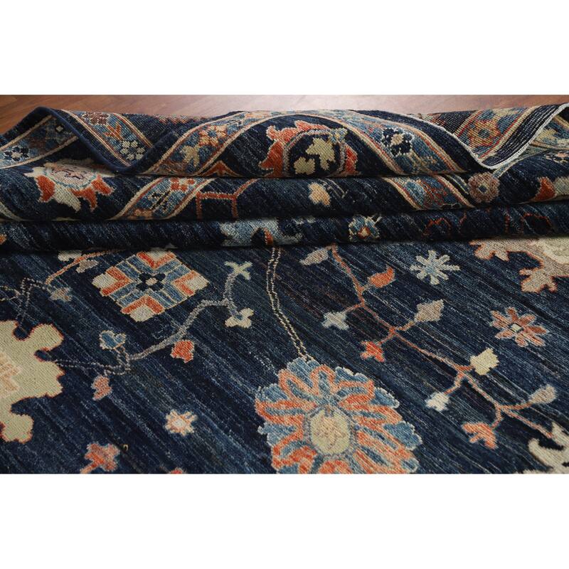 Hand Knotted Oriental 100% Wool Carpet Transitional All-Over Navy Blue & Blues Oushak Area Rug - 9' 9'' X 8' 2''