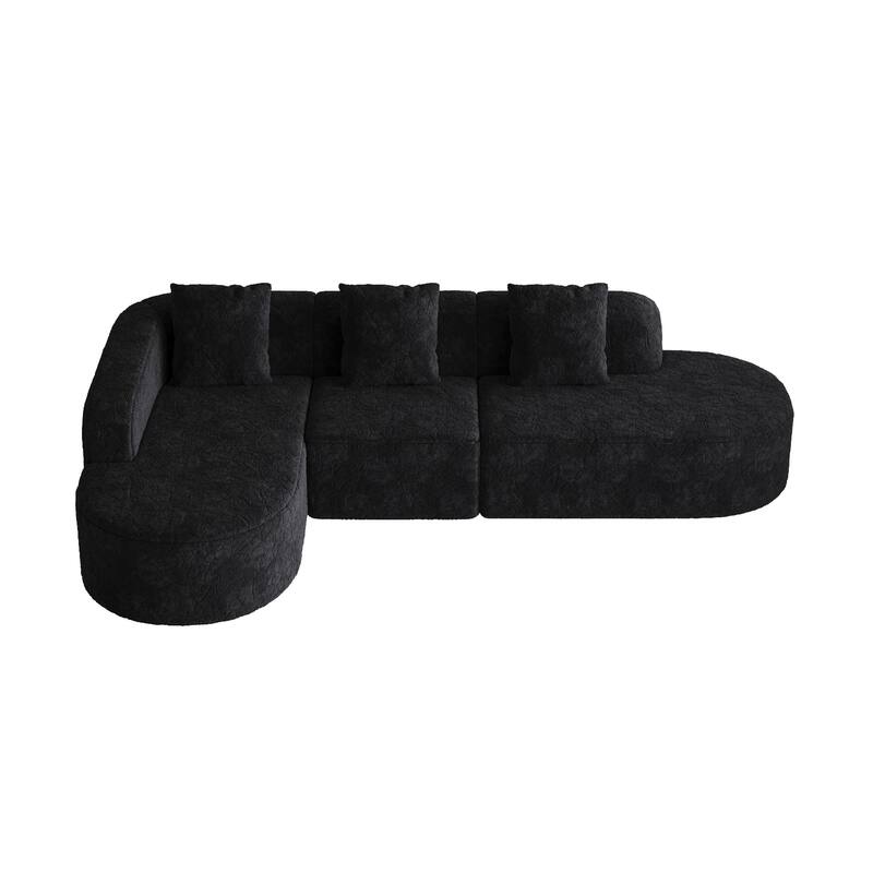 Curved Modular Sofa with Chaise Lounge, Full Compression Upholstered Boneless Sofa, Corner 3 Seater Sofa with 3 Pillows