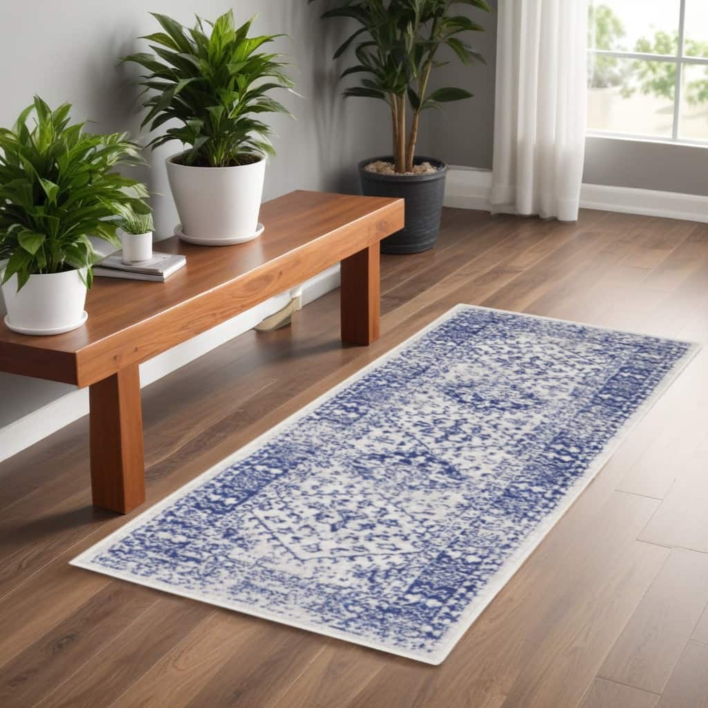 Caco Power Loomed Distressed Geometric Abstract Modern Stain Resistant Area Rug By HomeRoots - 72' X '24' X '0.39