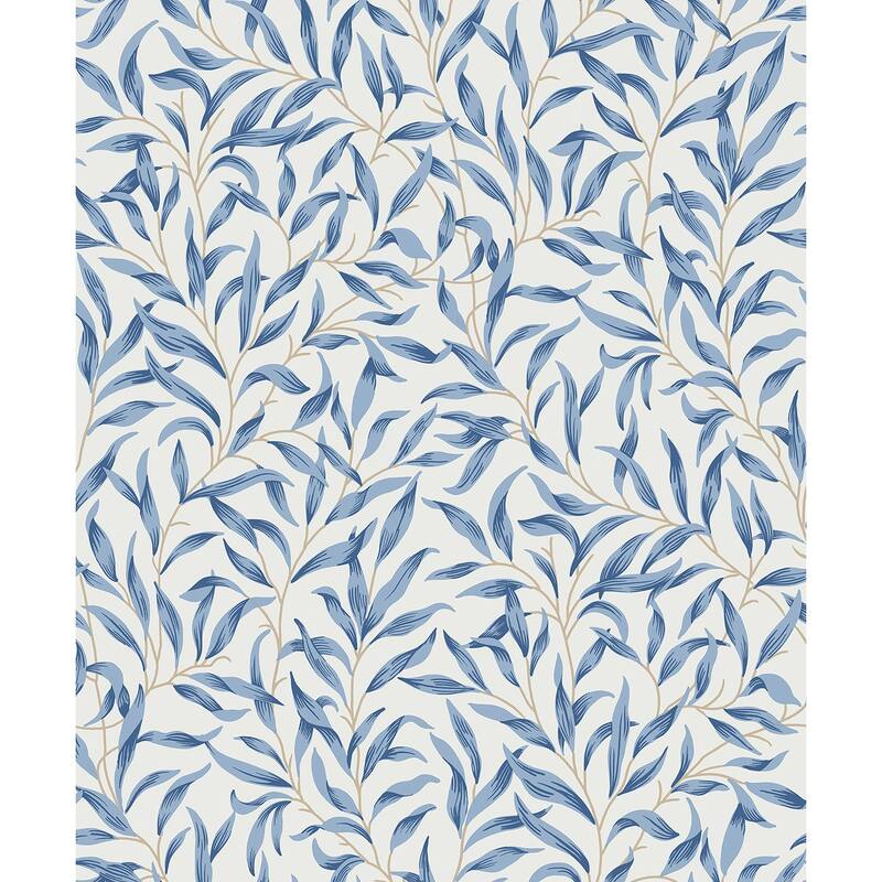 Seabrook Designs Willow Leaves Non-Woven Unpasted Wallpaper - 20.9 in W x 33 ft L - Blue Lake