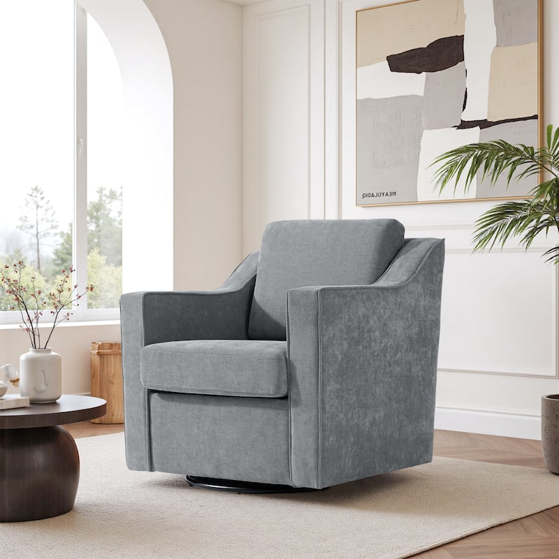 UIXE Chenille/Leather Swivel Barrel Chair Accent Chairs For Living Room