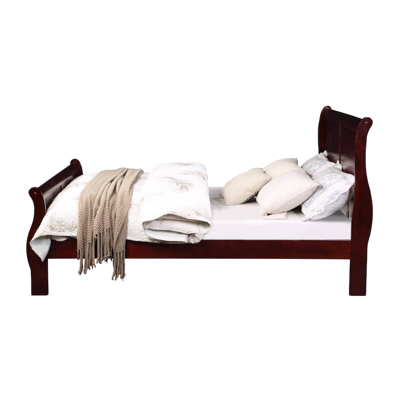 Queen Size Transitional Style Solid Wood Platform Bed with Hand Selected Veneers and Antique Brass Hardware