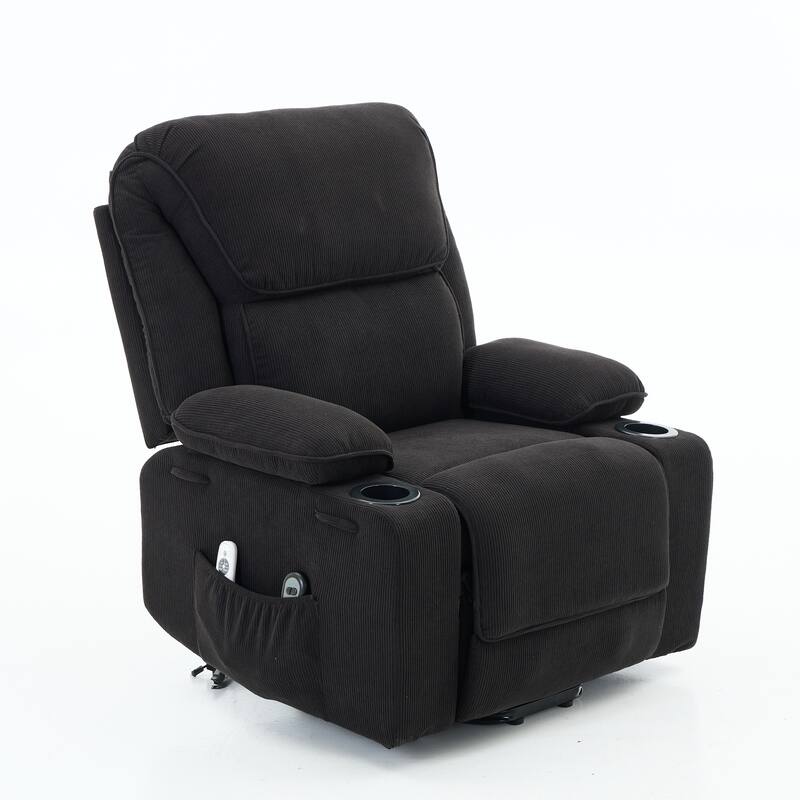 Power Lift Recliner Chair - Remote Control with Heat & Massage, PU Leather, Side Pockets - Senior Mobility Assist Chair - Black