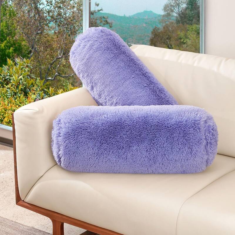 Cheer Collection 8" x 24" Set of 2 Shaggy Long Hair Bolster Pillows