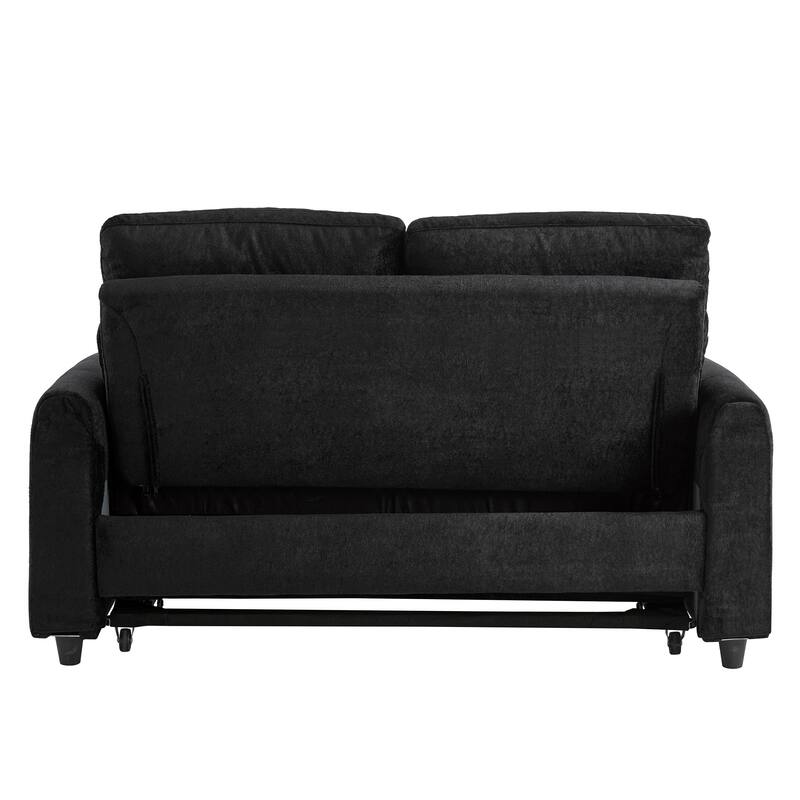 Roomfitters 58 Inch Chenille Pull Out Loveseat Sofa Bed with USB Ports and Side Storage Pockets, Modern