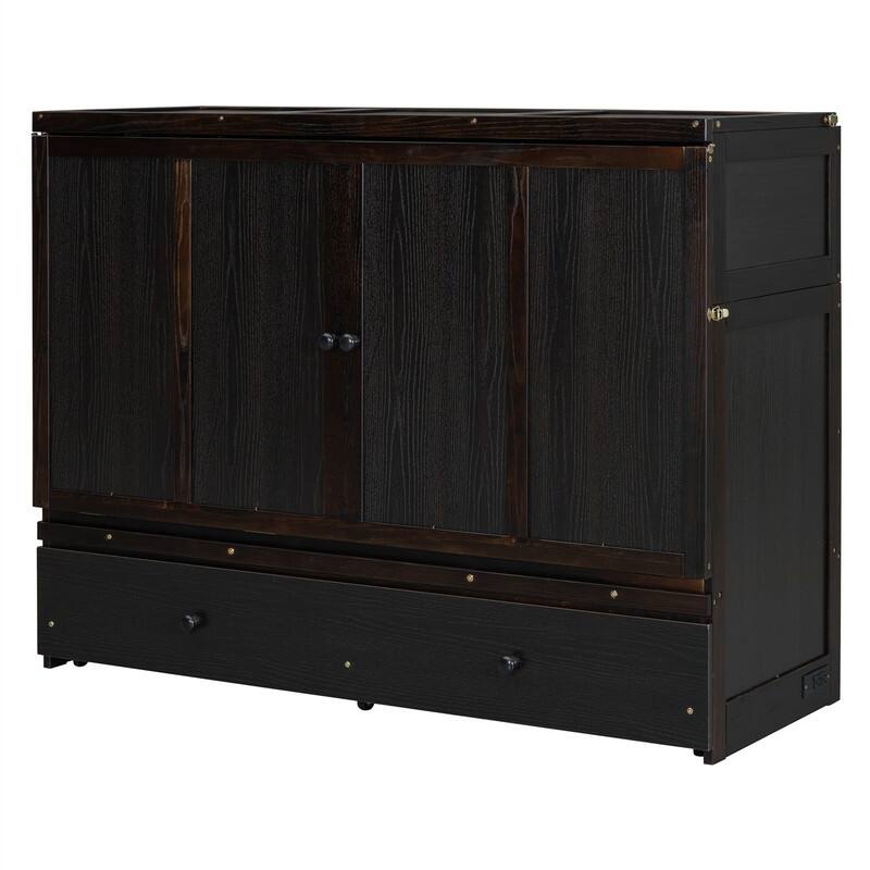 Full/Queen Size Murphy Bed Wall Bed with a Large Storage Drawer and USB Port, Solid Wood Murphy Cabinet Bed, Space Saving Design