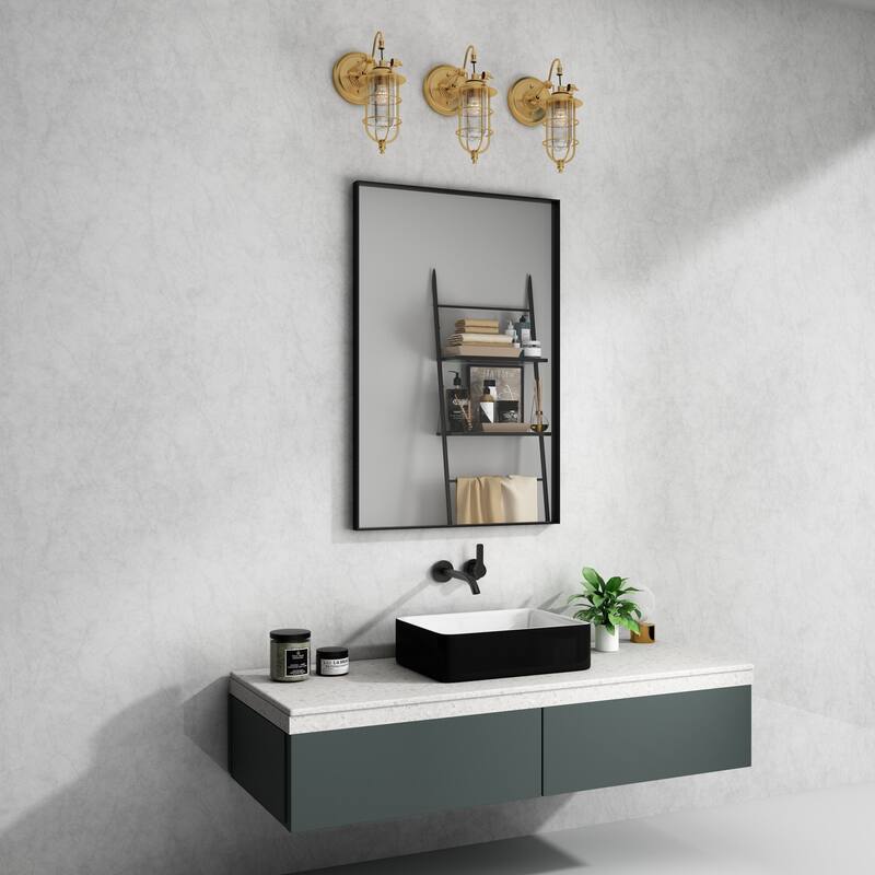 TOOLKISS Right Angle Aluminum Frame Bathroom Vanity Mirror with Clear Glass - 24 inch.W x 36 inch.H - Black
