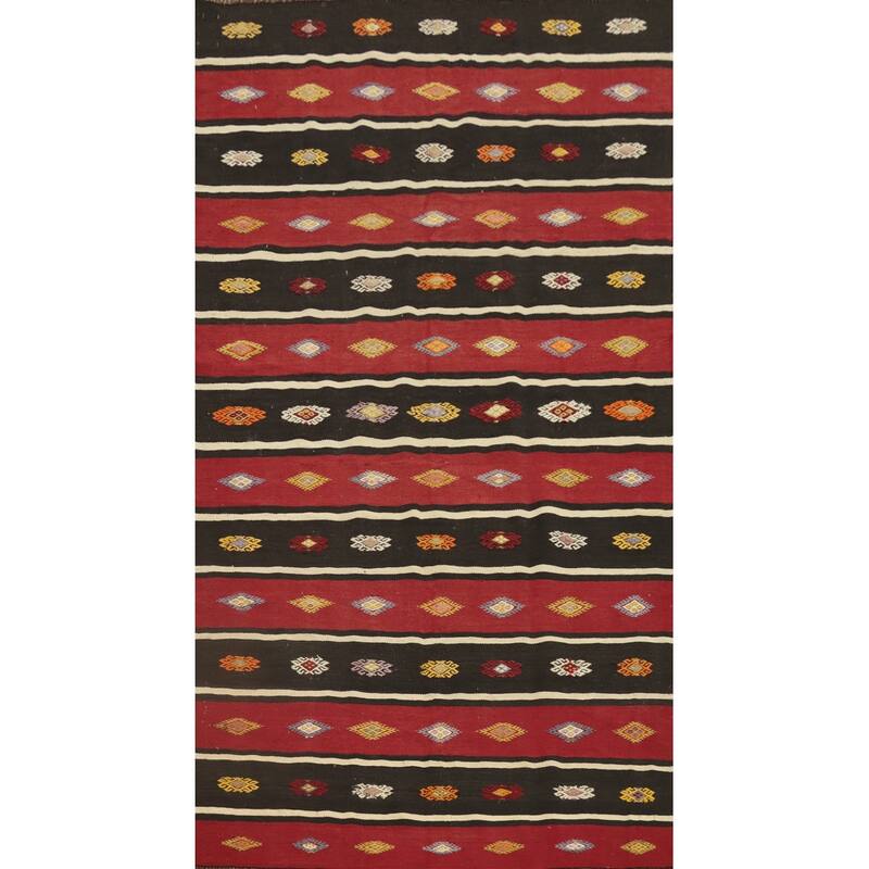 Hand Woven Oriental 100% Wool Carpet Southwestern Tribal Multi-Colored Kilim Area Rug - 9' 0'' X 5' 0''