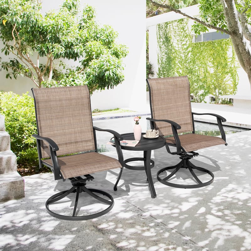 Outdoor 3-Piece Bistro Set, Textilene Fabric, Powder-Coated Iron Frame - Antique Brown