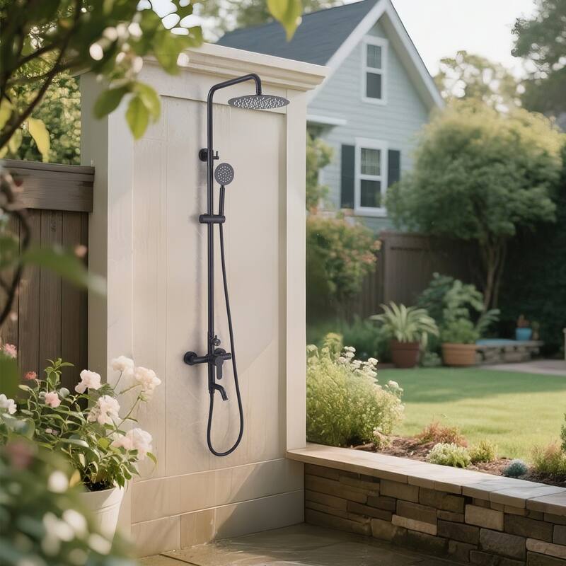 47"H 3-Function 304 Stainless Steel Wall-Mounted Outdoor Shower with Footwash