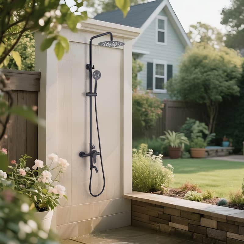 51"H 3-Function 304 Stainless Steel Wall-Mounted Outdoor Shower System