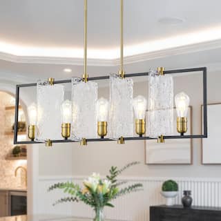 5-Light Linear Kitchen Island Pendant Light Textured Glass Panels - Dia.40.39-in