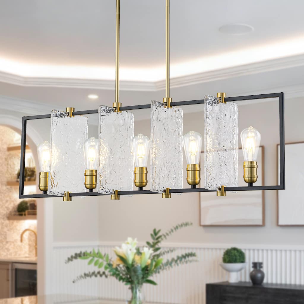 5-Light Linear Kitchen Island Pendant Light Textured Glass Panels - Dia.40.39-in