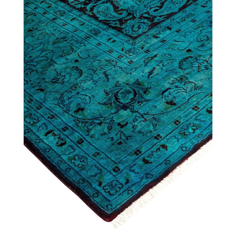 Overton Hand Knotted Wool Vintage Inspired Modern Contemporary Overdyed Blue Area Rug - 8' 1" x 8' 1"