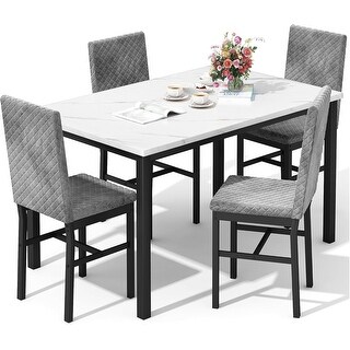 Modern 4-Piece Dining Table Set with Faux Marble Top and Velvet ...