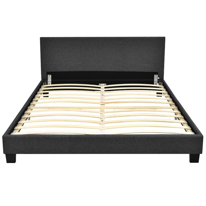 Costway Full Upholstered Platform Bed Frame with Linen/PU Headboard