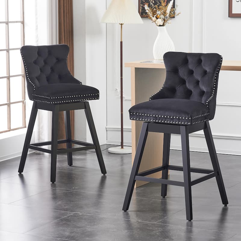 26"/29" Velvet Swivel Counter and Bar Height Stools (Set of 1/2/3/4) - Set of 2 - Black - Bar Height