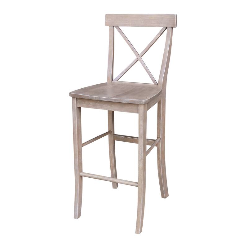 36" Round Pedestal Bar Height Table and Two Stools - Washed Gray Taupe