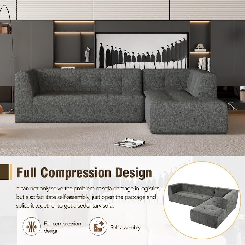 112.2" Chenille Modular L-Shaped Sofa Bed with Free Combination Design and No-Assembly Required