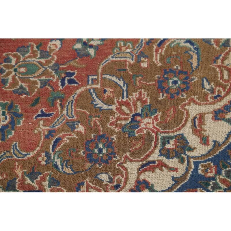 Orange Traditional Mashad Persian Vintage Rug Handmade Wool Carpet - 6'3"x 9'0"