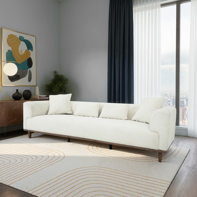 Zalma Three-Seater Velvet Sofa with Loose Pillows and Solid Wood Legs