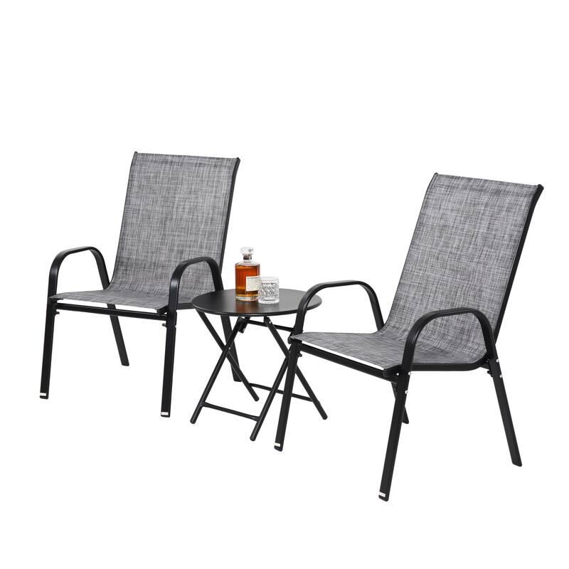 3-Piece Patio Bistro Set w/ 2 Camping Chairs, Steel Top Folding Table