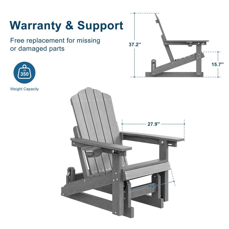 Glider Adirondack Patio Chair, 3-Position Adjust Smooth Motion Chair