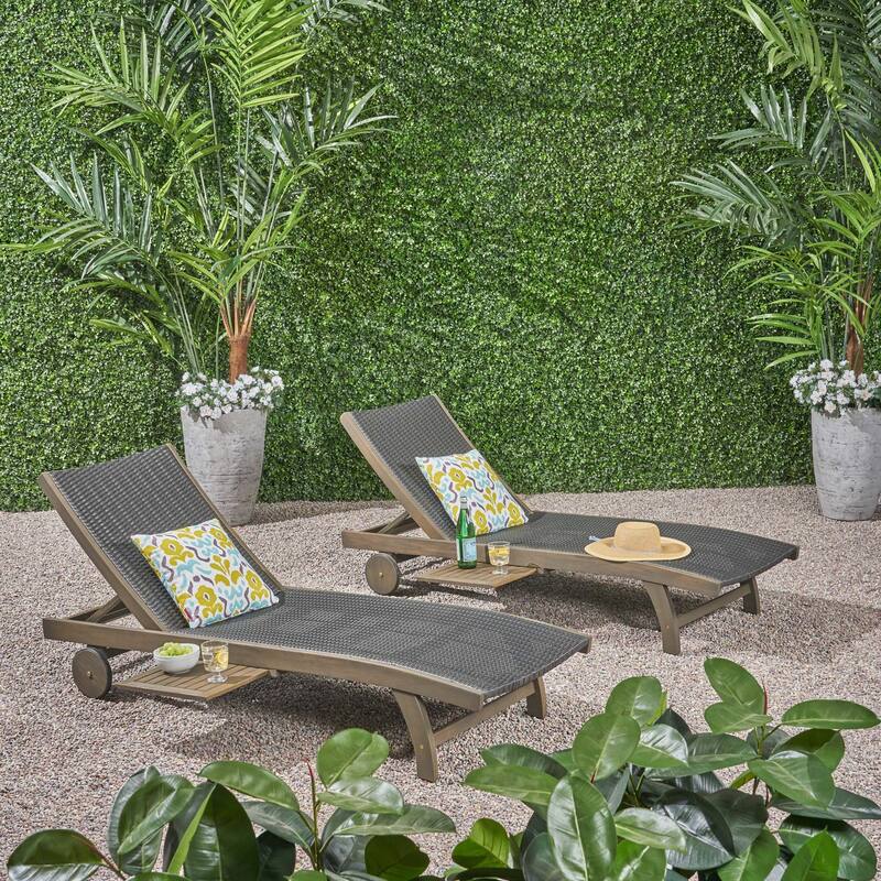 Roomfitters Wicker Outdoor Chaise Lounges with Adjustable Backrest and Wheels, Reclining Patio Set of 2, Gray - Grey